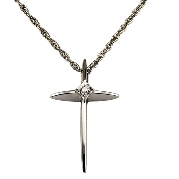14 Karat White Gold and Diamond Cross Pendant Necklace #18836 - Picture 1 of 7